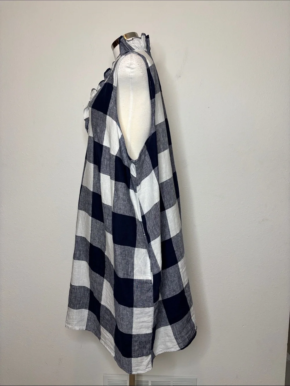 crown & ivy Navy and White Buffalo Check Midi Dress